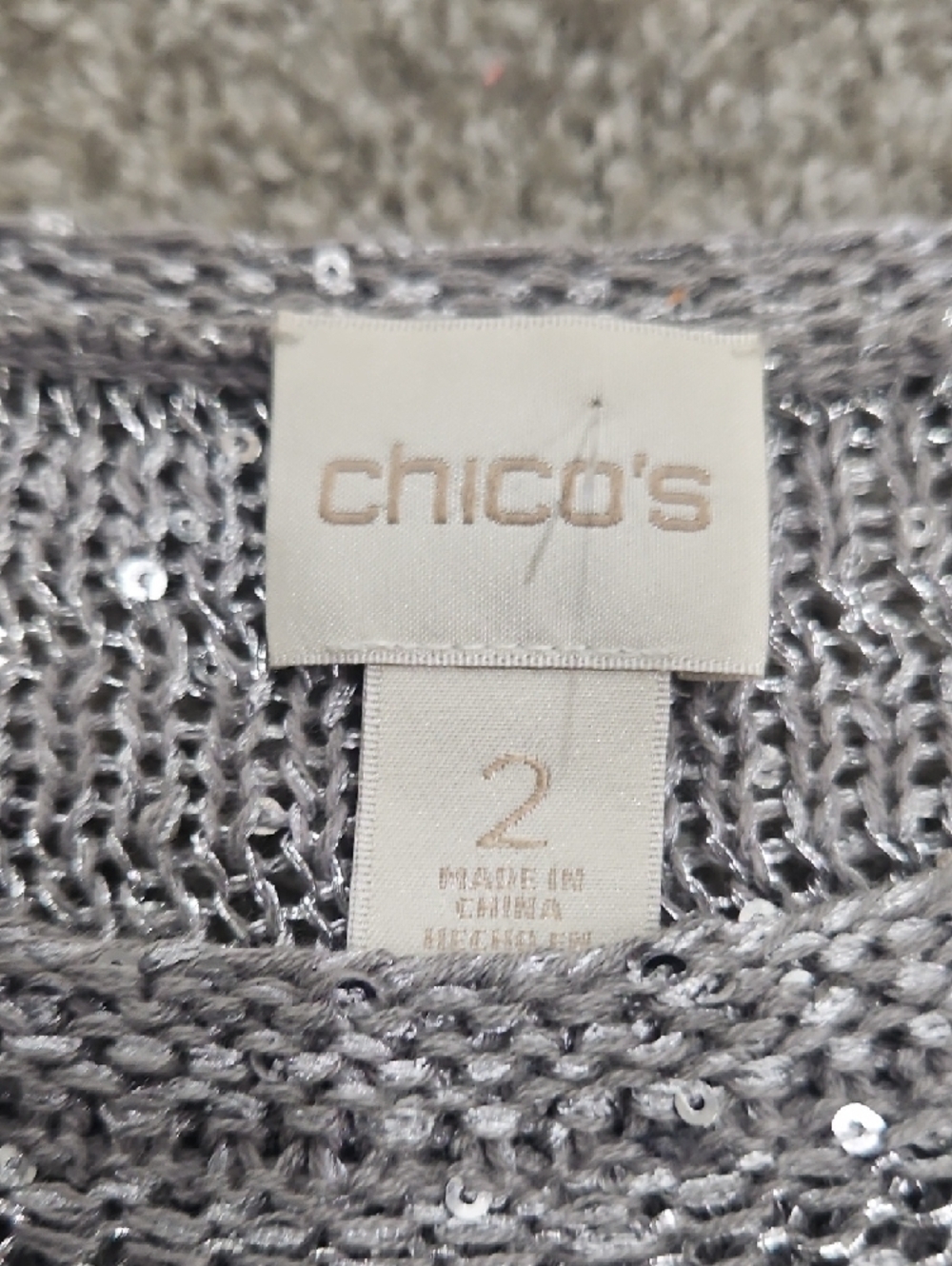 Chico's Silver Charcoal Gray Sequin Open Knit Top - Picture 6 of 8